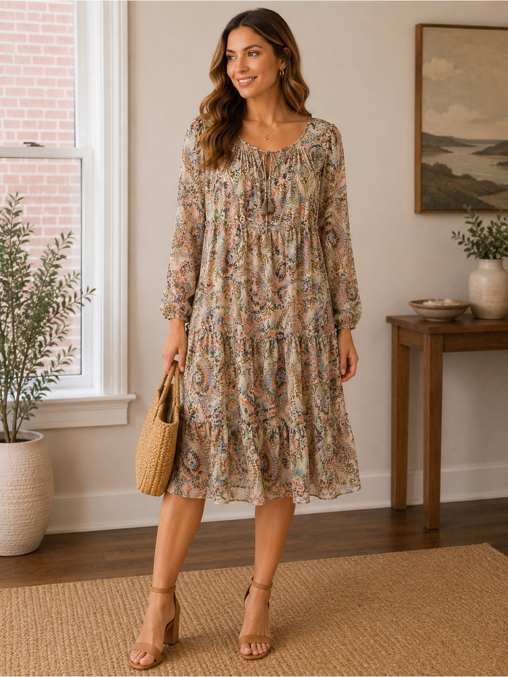 Kate and Lily Paisley Maxi Dress Boho, Multicolor Size 14, Mesh Fabric